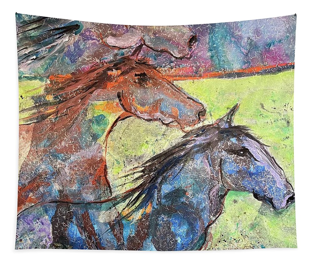 Wild Horses Tapestry featuring the painting Morning Run by Elaine Elliott