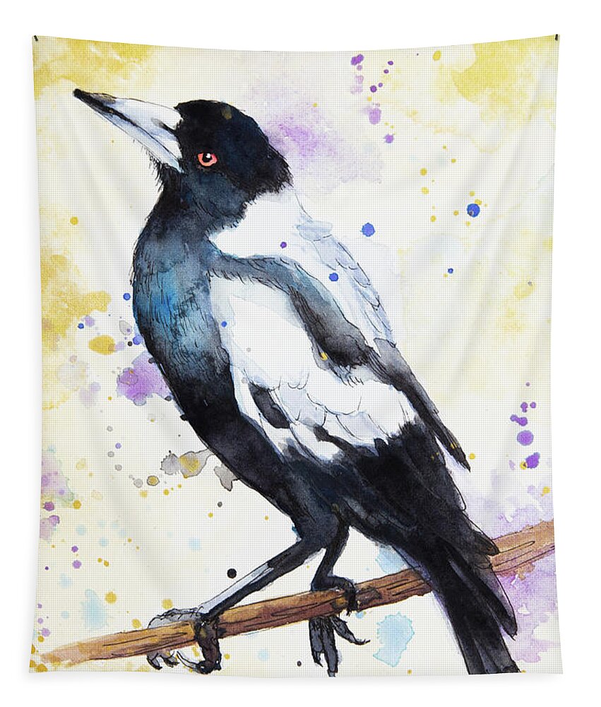 Magpie Tapestry featuring the painting Morning Song by Kirsty Rebecca