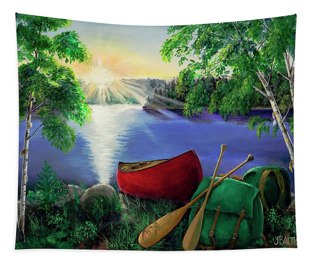 Canoe Tapestry featuring the digital art Morning Sun by Joe Baltich