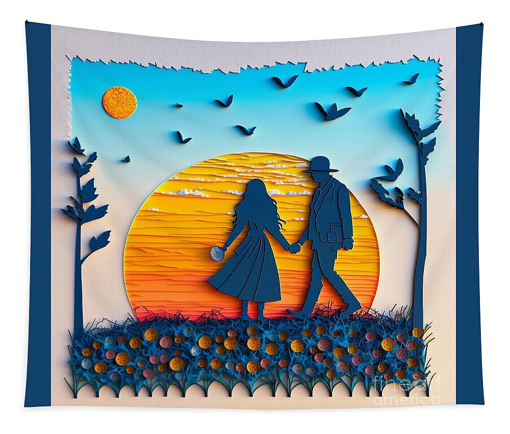 Morning Walk - Quilling Tapestry featuring the digital art Morning Walk - Quilling by Jay Schankman