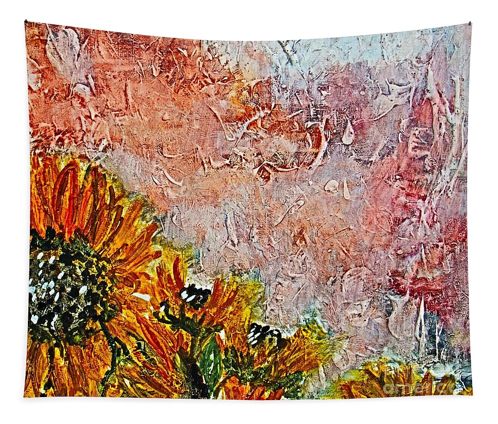 Prints Tapestry featuring the painting Morning Wild Ones Top half of Diptych vertical painting by Barbara Donovan