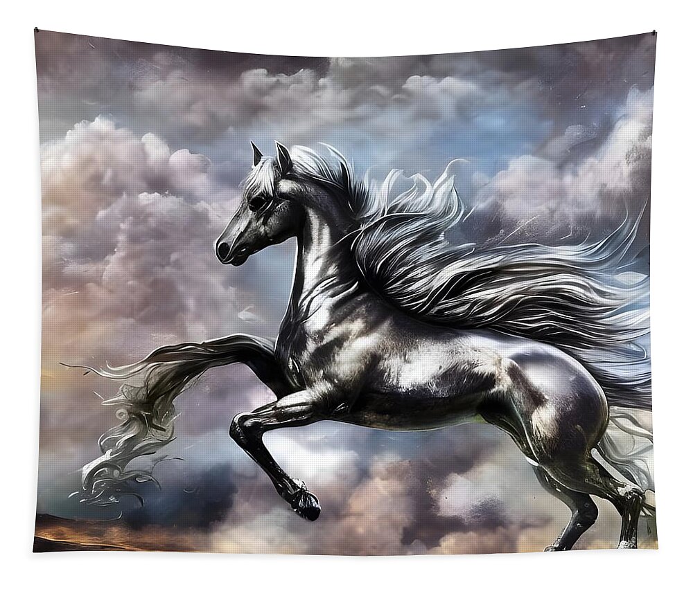 Digital Horse Silver Morphing Tapestry featuring the digital art Morphing by Beverly Read