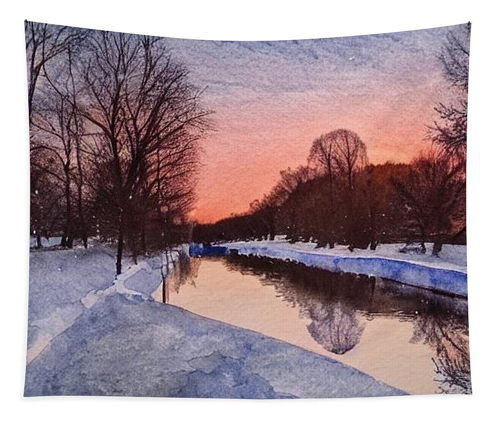 Morris Canal Tapestry featuring the painting Morris Canal in Winter 1 by Christopher Lotito