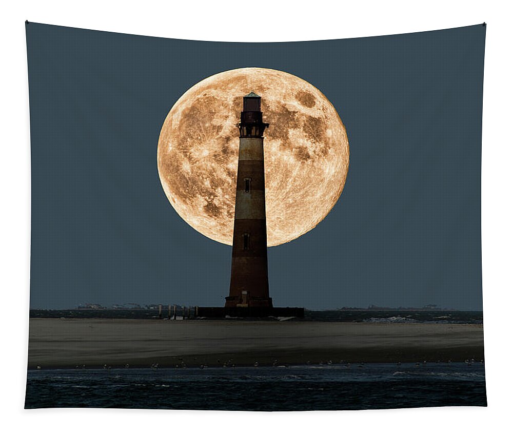 Morris Island Tapestry featuring the photograph Morris Island Lighthouse Moonscape by Bill Barber