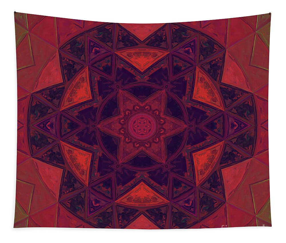 Mosaic Tapestry featuring the digital art Mosaic Kaleidoscope Flower Purple and Red by Todd Emery