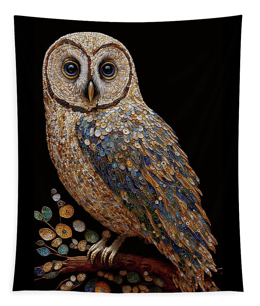 Owls Tapestry featuring the digital art Mosaic Owl by Peggy Collins