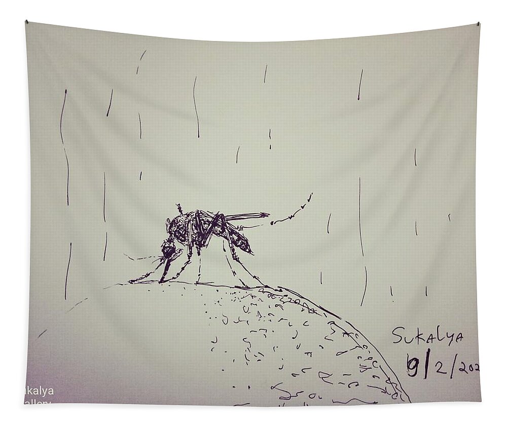 Mosquito Tapestry featuring the drawing Mosquito by Sukalya Chearanantana