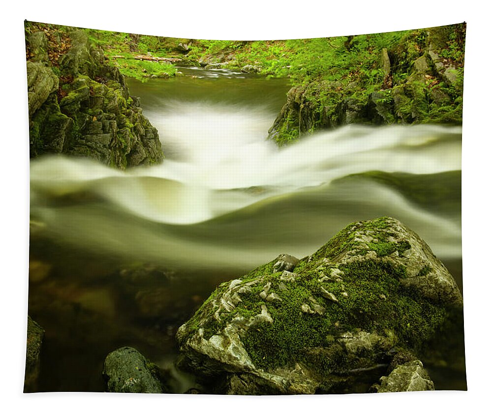 Mossy Rocks Tapestry featuring the photograph Mossy Rocks And Waterfall by Irwin Barrett
