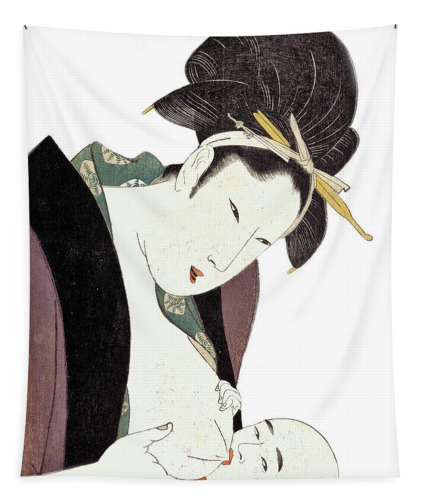 Japan Tapestry featuring the digital art Mother Feeding Her Baby by Long Shot