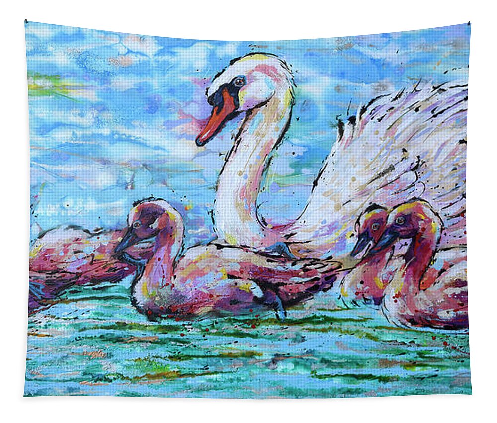  Tapestry featuring the painting Vigilant White Swan by Jyotika Shroff