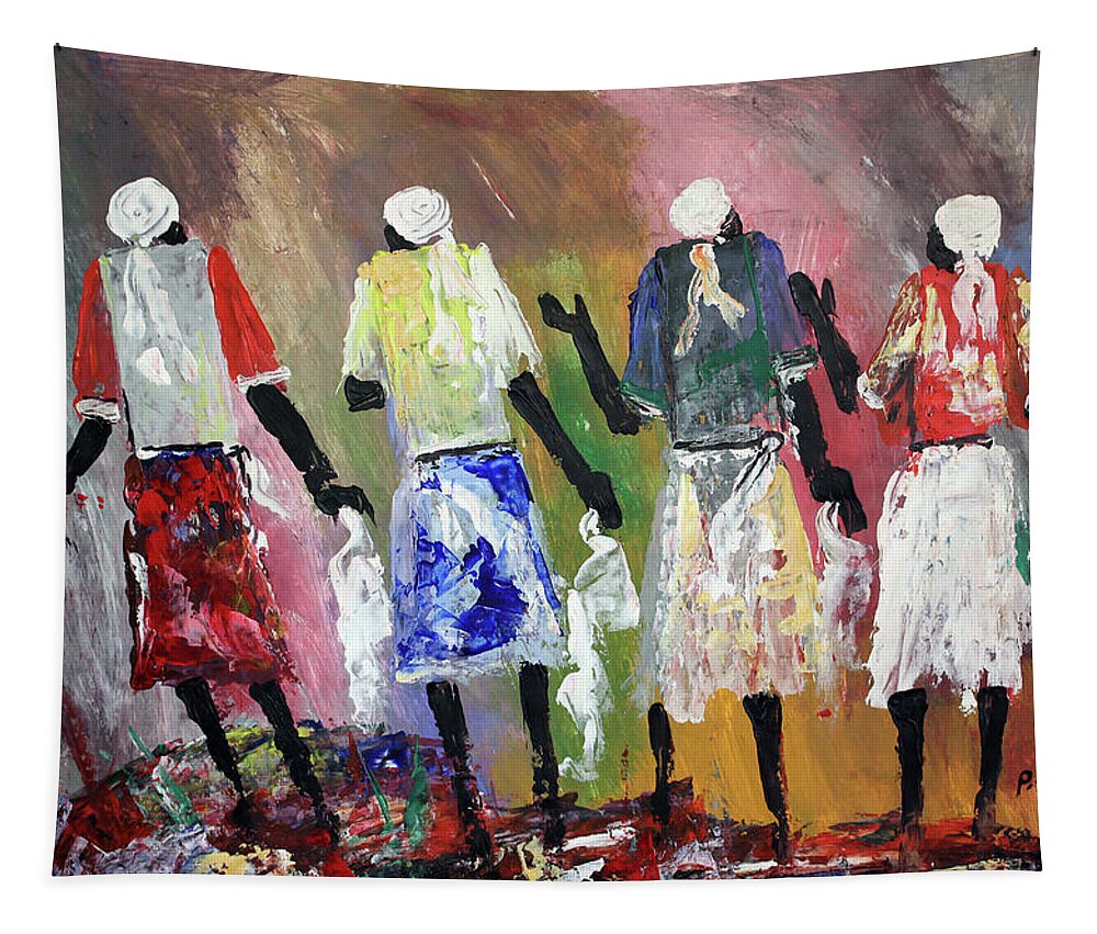 African Art Tapestry featuring the painting Mothers Of Peace by Peter Sibeko 1940-2013