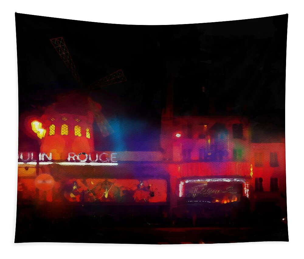 Moulin Rouge Tapestry featuring the digital art Moulin Rouge, Paris by Jerzy Czyz