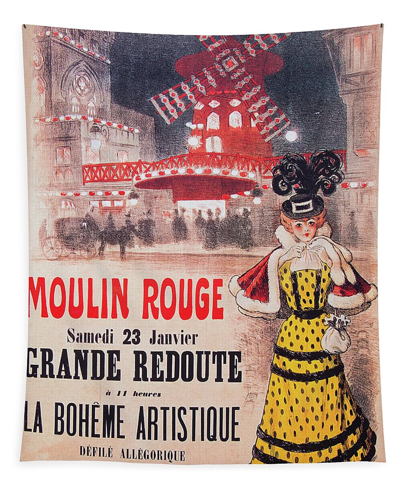 Moulin Tapestry featuring the digital art Moulin Rouge Poster by Roy Pedersen