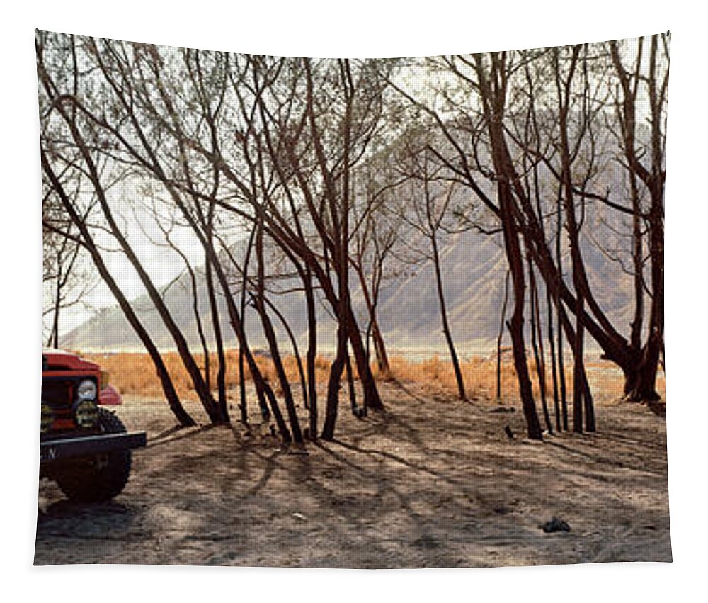Panorama Tapestry featuring the photograph Mount Bromo Jeep Indonesia by Sonny Ryse