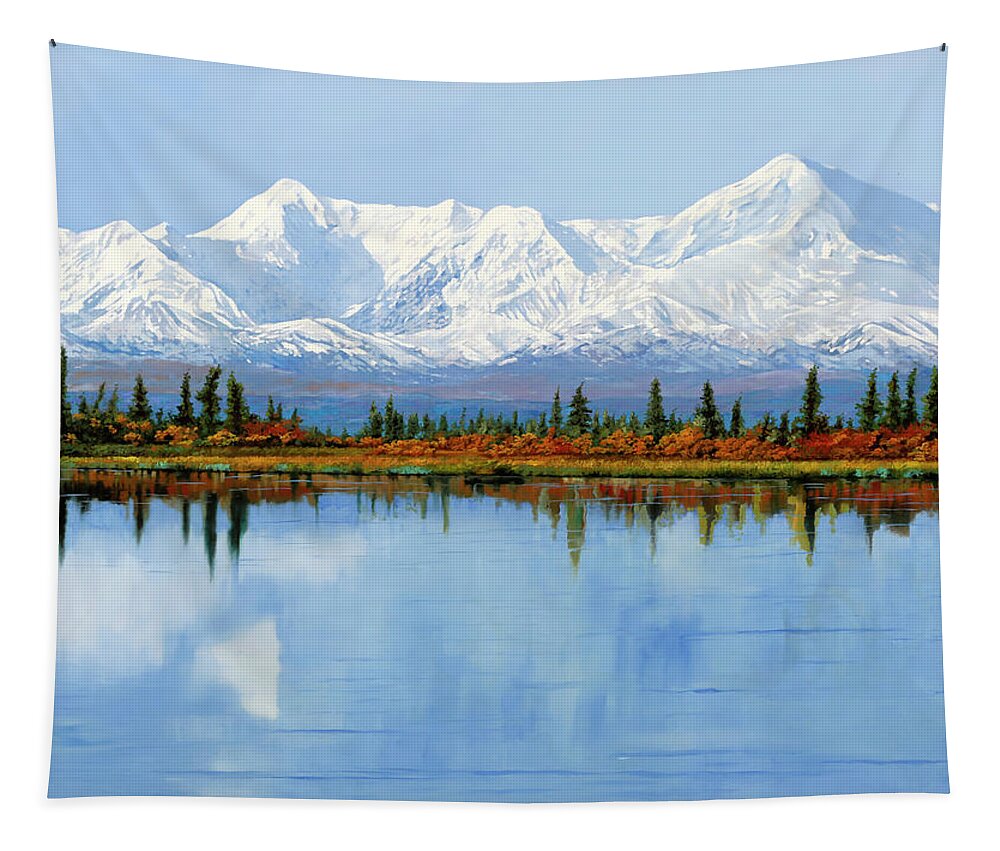 Alaska Tapestry featuring the painting mount Denali in Alaska by Guido Borelli
