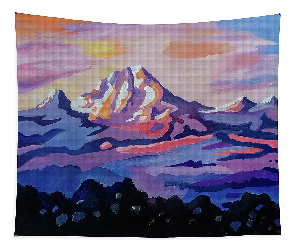 Nairobi Tapestry featuring the painting Mount Kenya at dawn by Anthony Mwangi