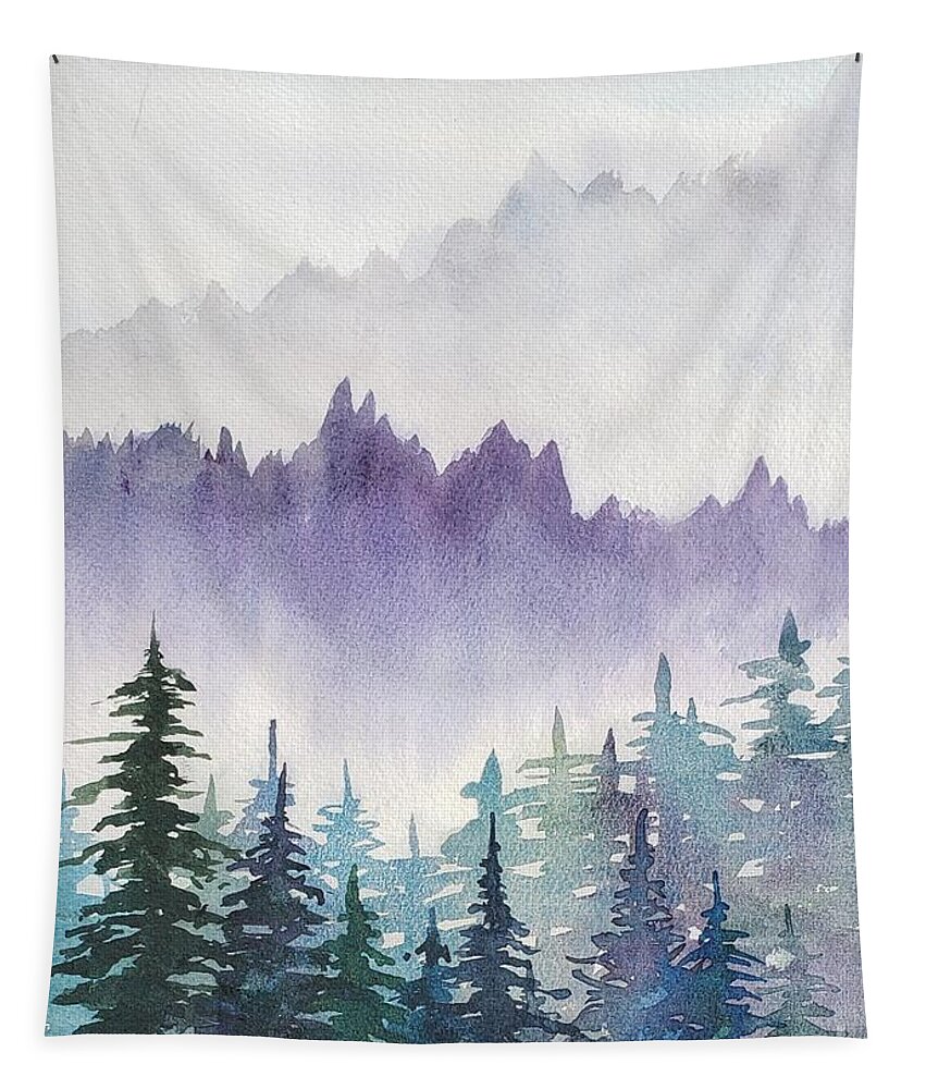 Foggy Landscape Tapestry featuring the painting Mountain Dew by Lisa Debaets