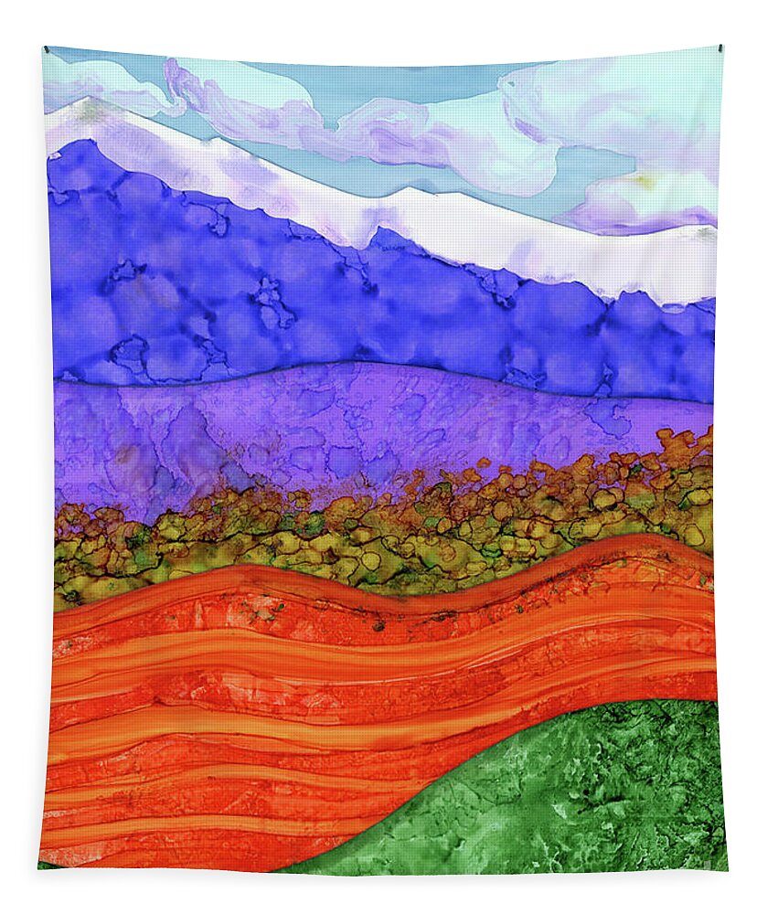 Mountains Tapestry featuring the painting Mountain Dreaming by Julie Greene-Graham