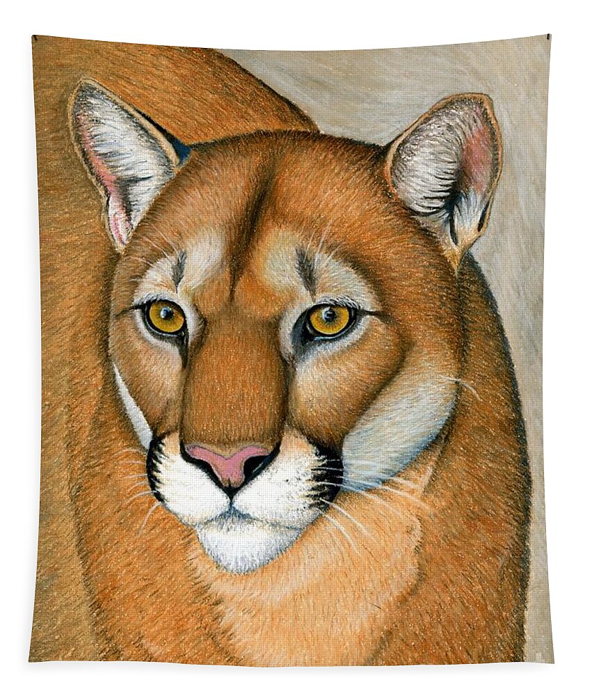 Cougar Tapestry featuring the pastel Mountain Lion Cougar Wild Cat by Rebecca Wang