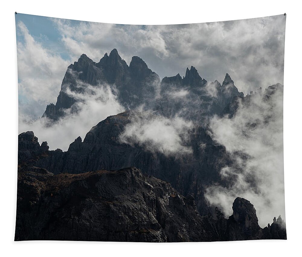 Dolomite Mountains Tapestry featuring the photograph Mountain peaks at Tre cime area in Italy by Michalakis Ppalis