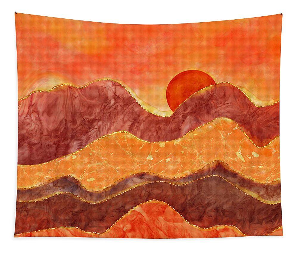 Abstract Mountains Tapestry featuring the digital art Mountains at Sunset by Peggy Collins