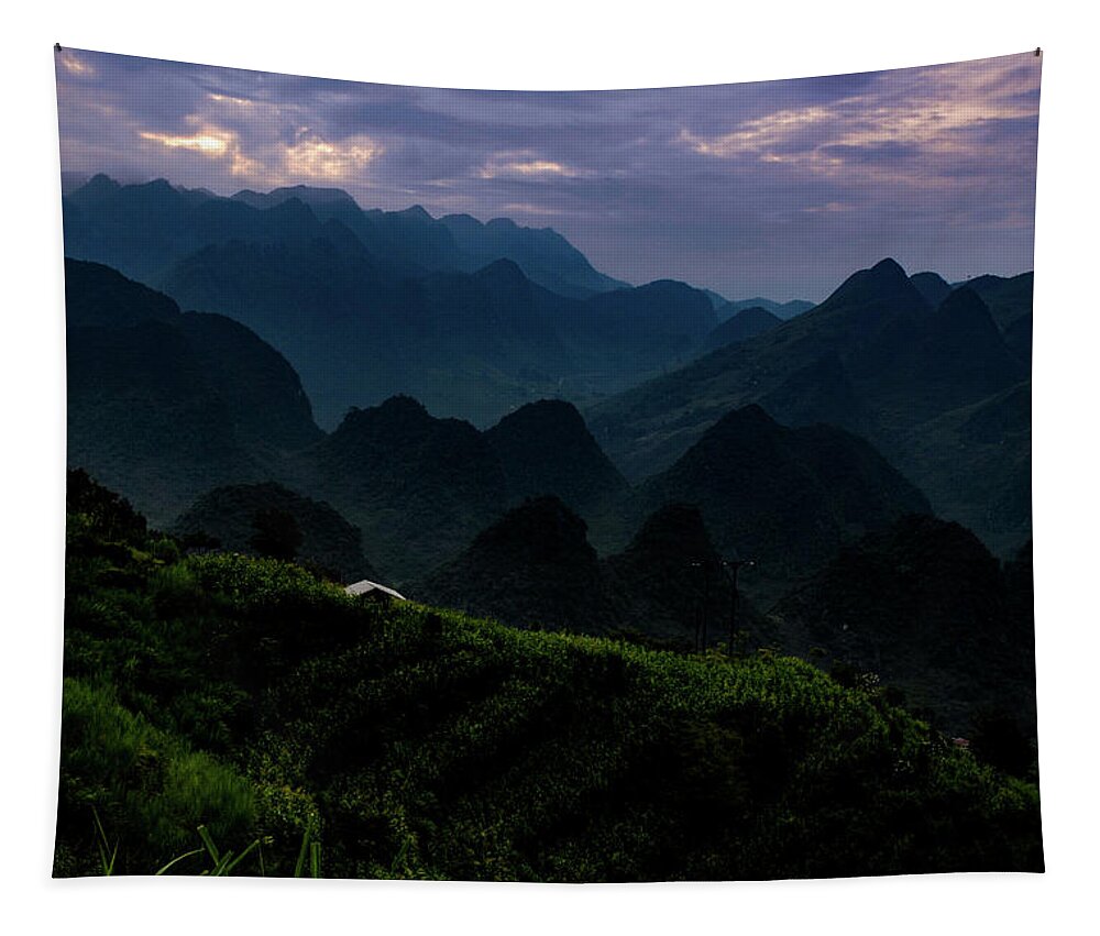 Ha Giang Tapestry featuring the photograph Waiting For The Night - Ha Giang Loop Road. Northern Vietnam by Earth And Spirit