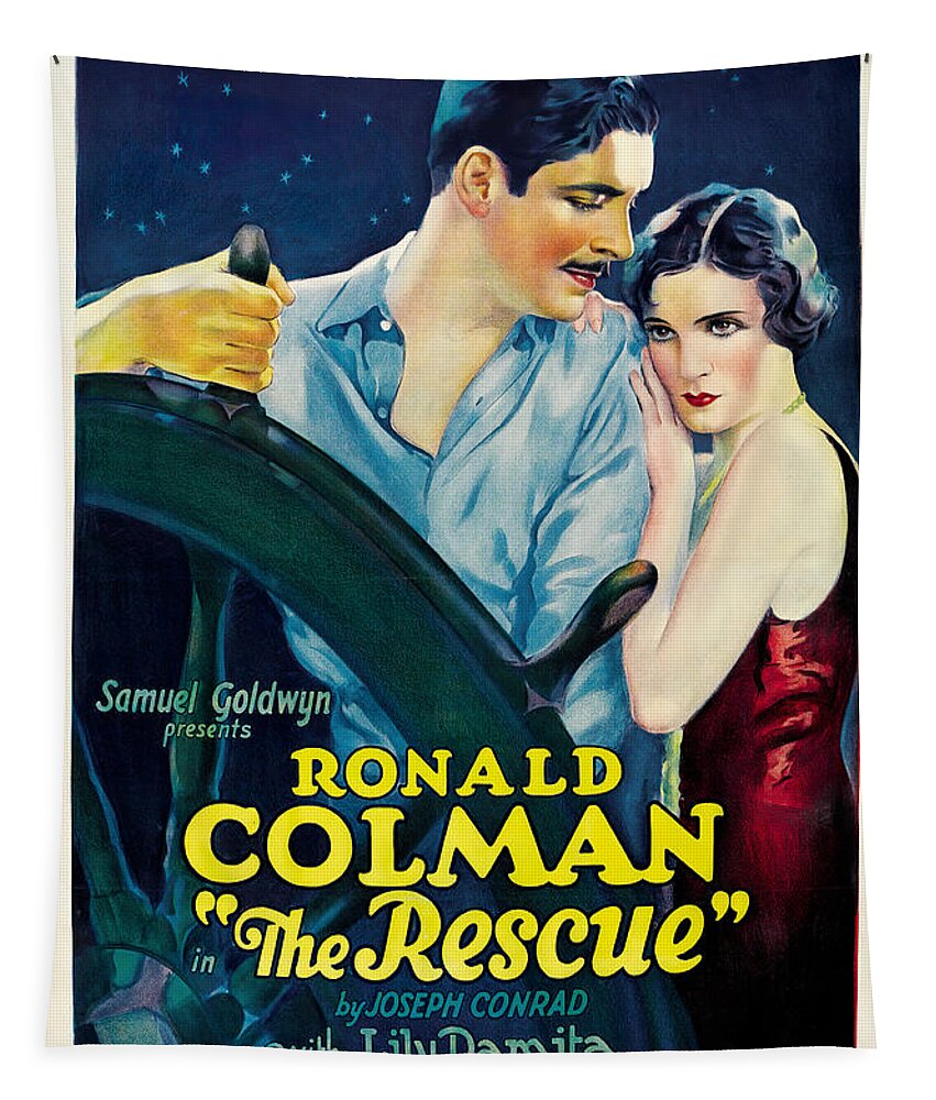 Rescue Tapestry featuring the mixed media Movie poster for ''The Rescue'', with Ronald Colman, 1929 by Movie World Posters