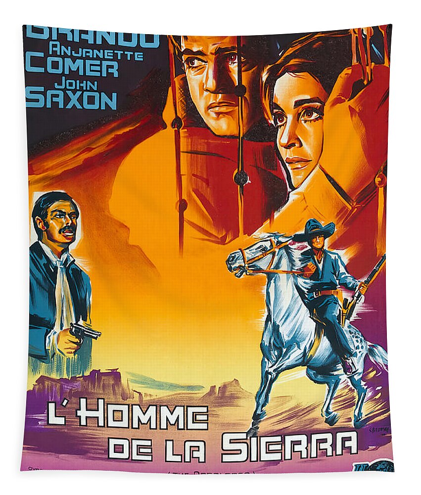 Constanin Tapestry featuring the mixed media Movie poster ''The Appaloosa'', with Marlon Brando, 1966 - art by Constanin Belinsky by Movie World Posters