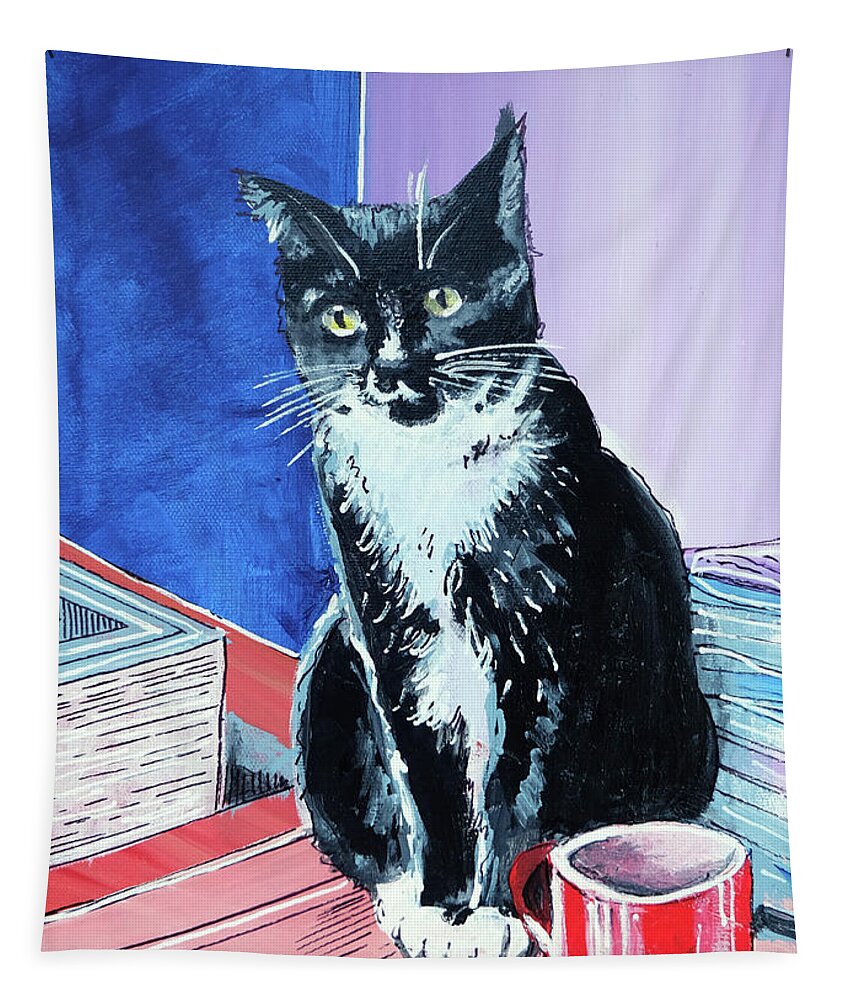 Cat Tapestry featuring the painting Mr Bramble by Laura Hol Art