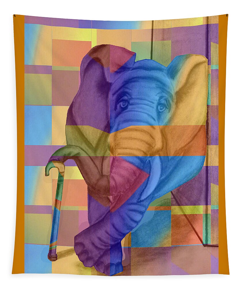 Abstract Tapestry featuring the photograph Mr. Elephant Got a New Suit - Whimsical by Ronald Mills
