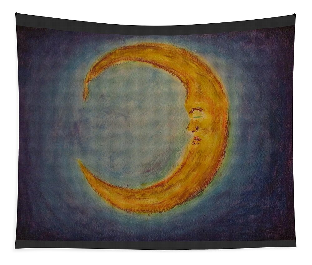 Sleeping Moon Tapestry featuring the pastel Mr. Moon by Jen Shearer
