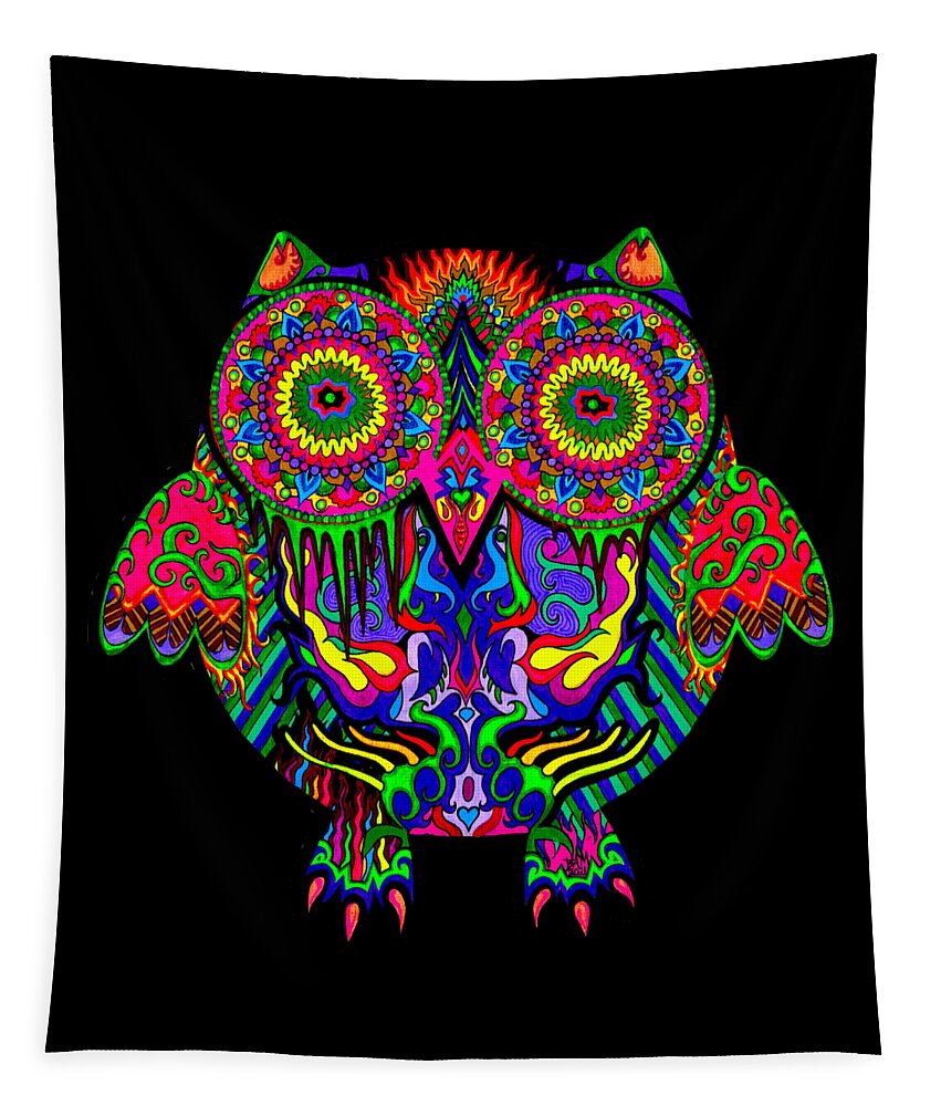 Owl Tapestry featuring the drawing Ms I Am Meltiiing BLACK by Baruska A Michalcikova