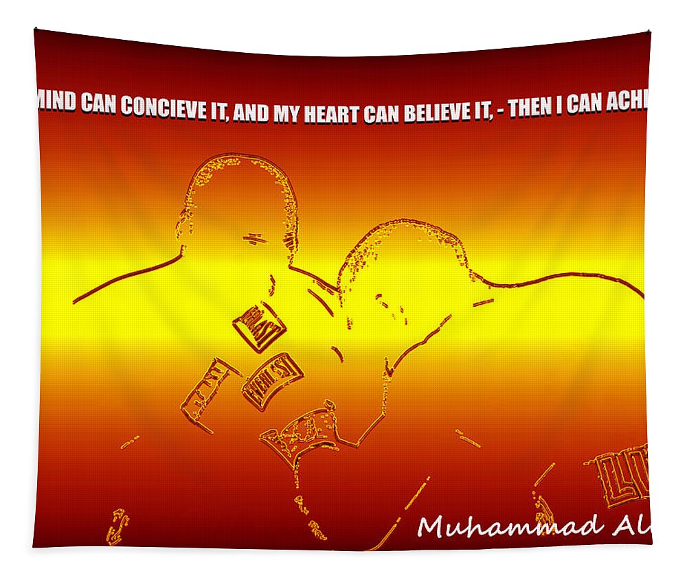 Muhammad Ali Tapestry featuring the digital art Muhammad Ali quote and artwork by David Lee Thompson