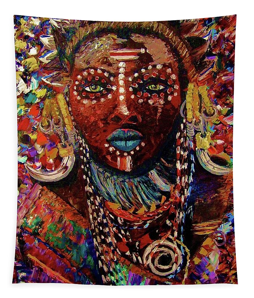 Africa Tapestry featuring the painting Mursi by Kowie Theron