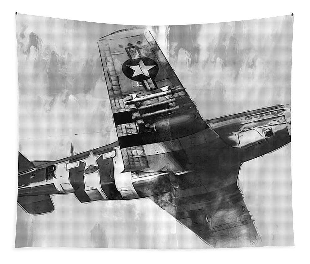 P 51 Tapestry featuring the painting Mustang P51D - 34 by AM FineArtPrints