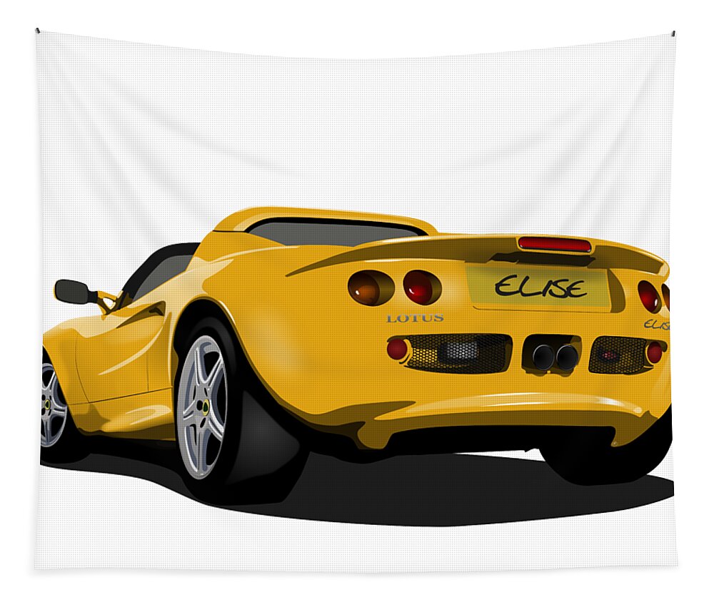 Sports Car Tapestry featuring the digital art Mustard Yellow S1 Series One Elise Classic Sports Car by Moospeed Art