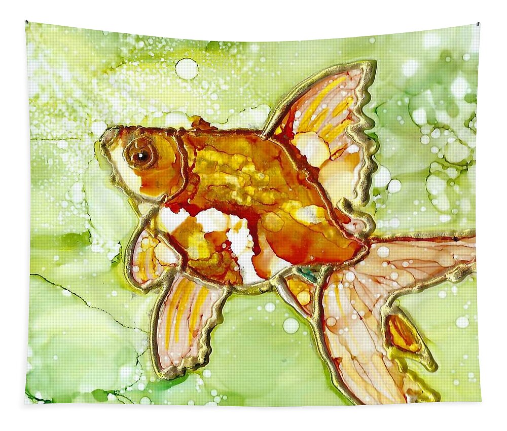 Fish Tapestry featuring the painting My first pet by Ruth Kamenev