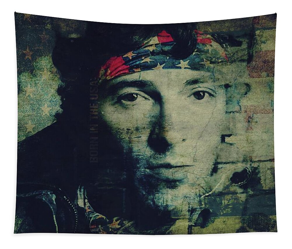 Bruce Springsteen Tapestry featuring the digital art My Hometown - Bruce Springsteen by Paul Lovering