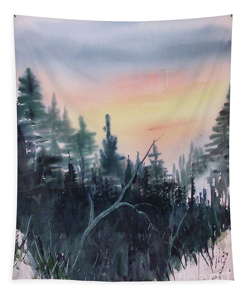 Sunset Tapestry featuring the painting Search for Hope---Sunset at Mount LeConte by Catherine Ludwig Donleycott