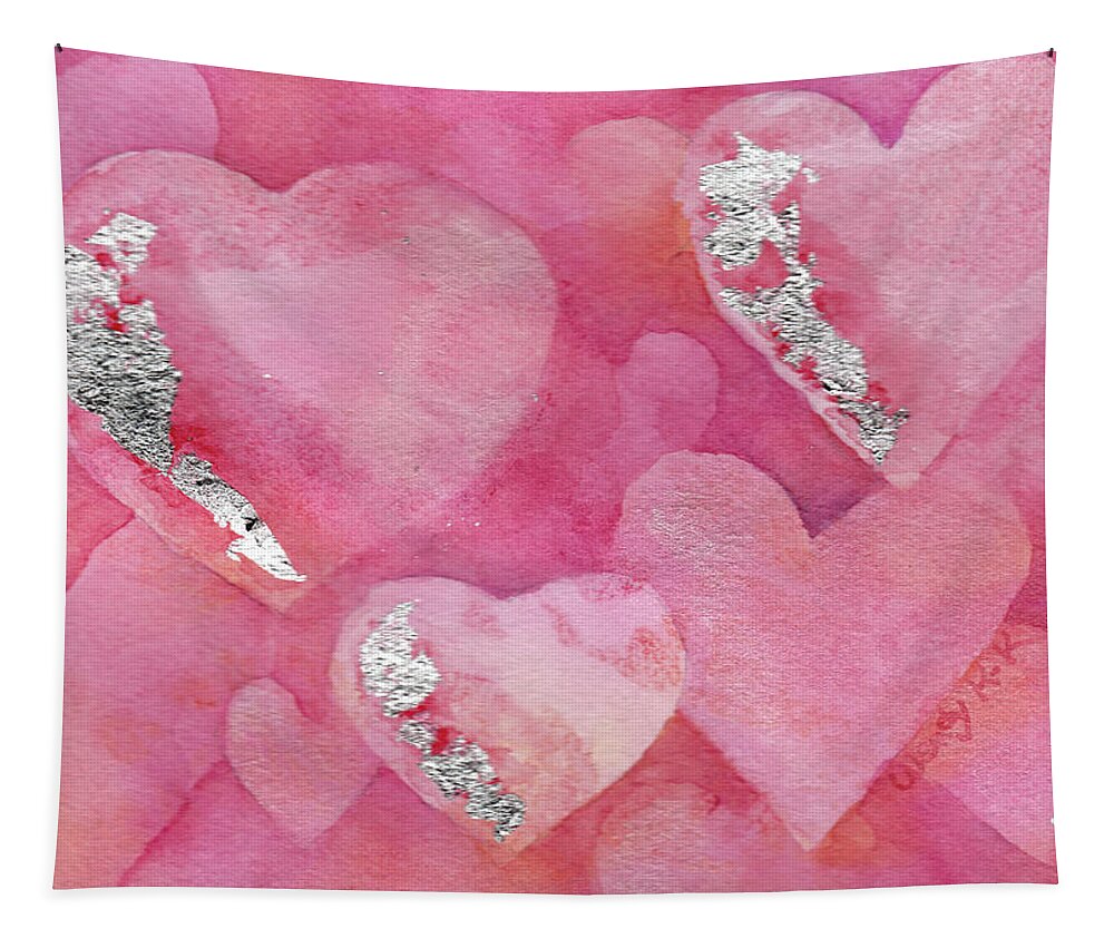 Heart Tapestry featuring the painting My Pink and Silver Valentine by Wendy Keeney-Kennicutt