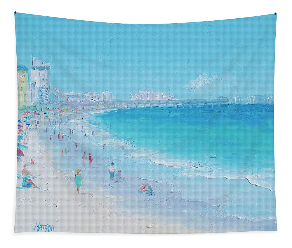 Seascape Tapestry featuring the painting Myrtle Beach and Springmaid Pier, beach impression by Jan Matson