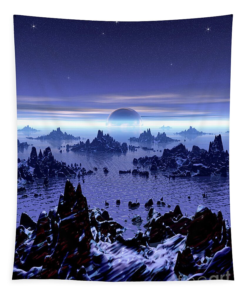 Islands Tapestry featuring the digital art Mysterious Glowing Sphere by Phil Perkins