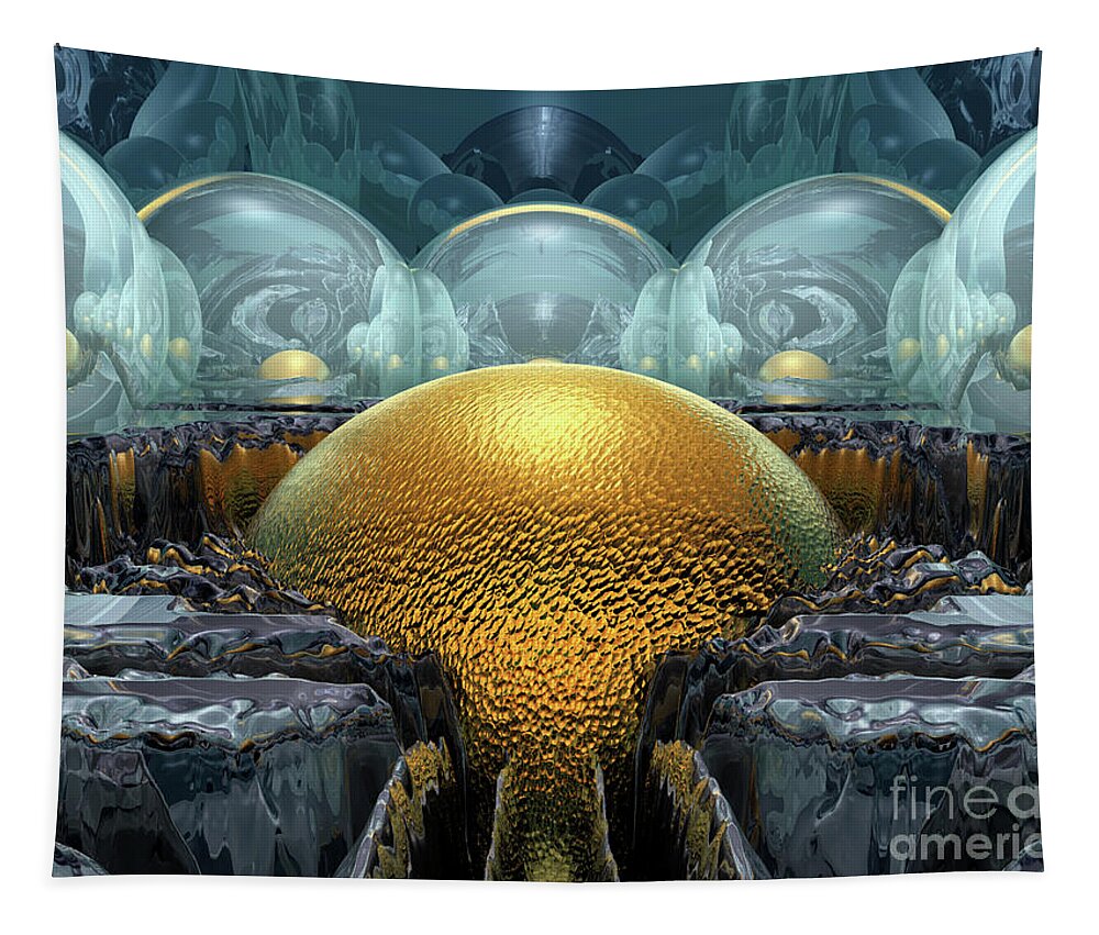 Sci Fi Tapestry featuring the digital art Mysterious Golden Orb by Phil Perkins