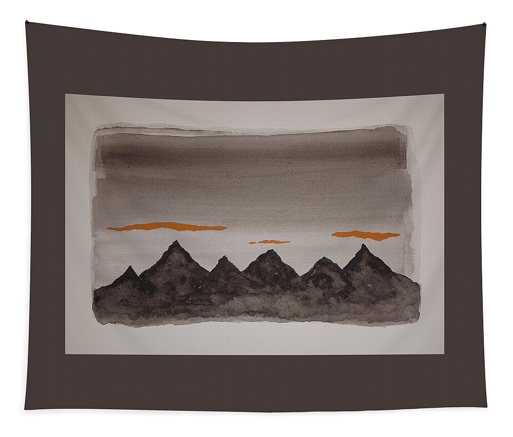 Watercolor Tapestry featuring the painting Mysterious Mountains by John Klobucher