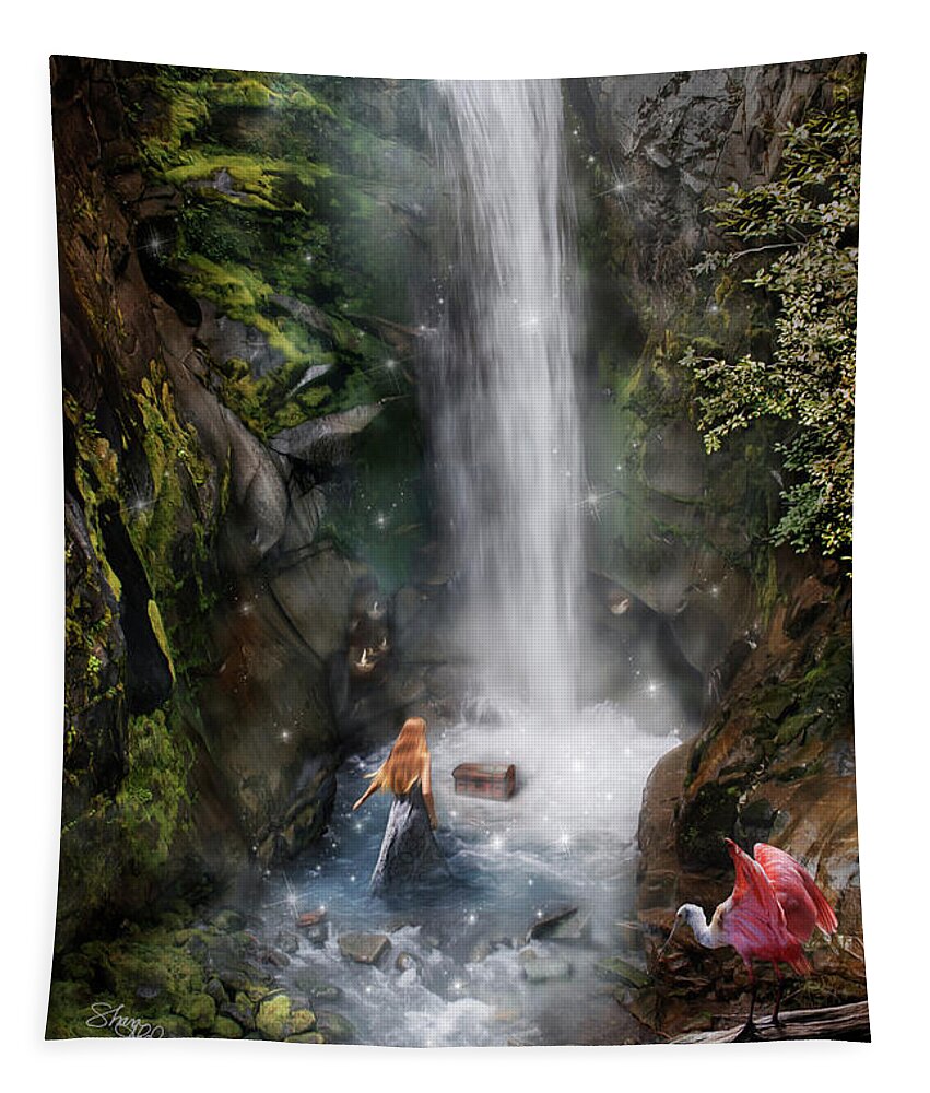 Waterfall Tapestry featuring the photograph Mysterious Waterfall by Shara Abel