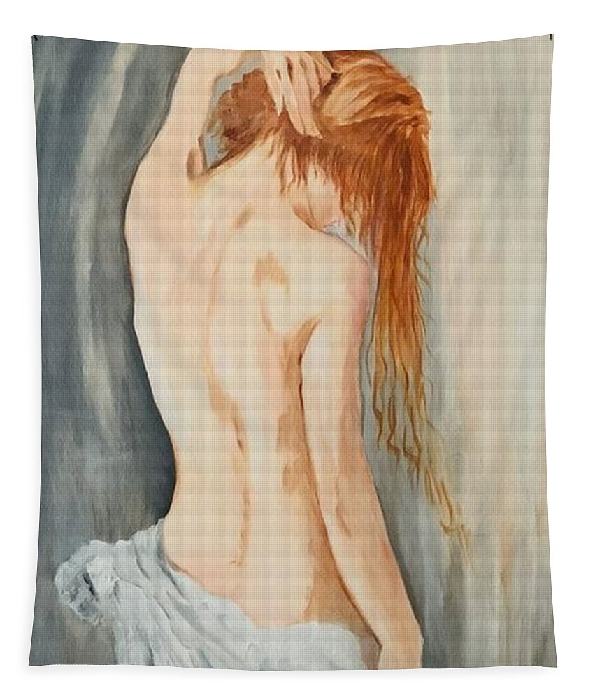 Nude Tapestry featuring the painting Mystery by Juliette Becker