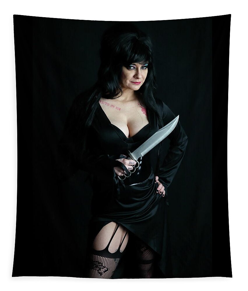 Elvira Tapestry featuring the photograph Mysti as Elvira 2 Color by Cully Firmin