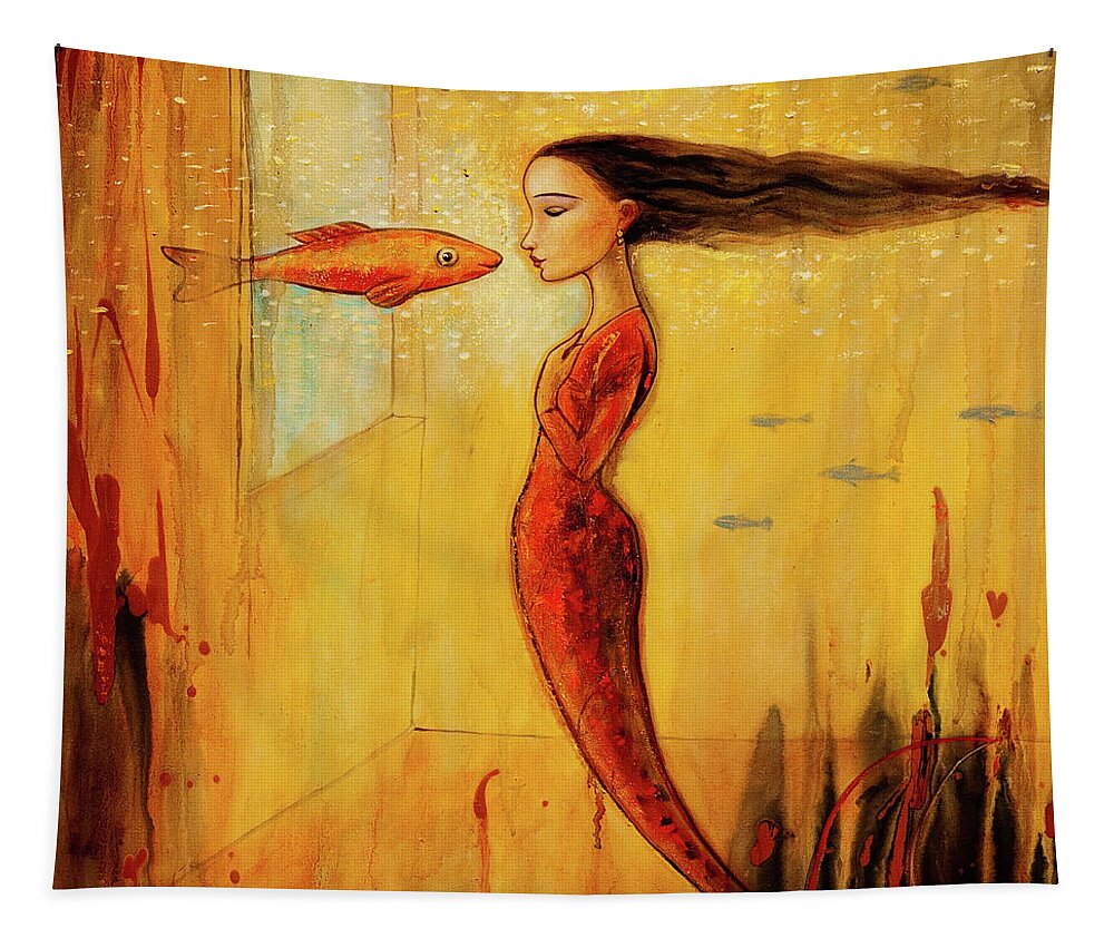 Mermaid Tapestry featuring the painting Mystic Mermaid by Shijun Munns