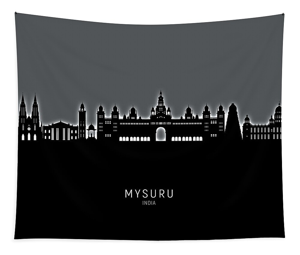 Mysuru Tapestry featuring the digital art Mysuru Skyline India #93 by Michael Tompsett