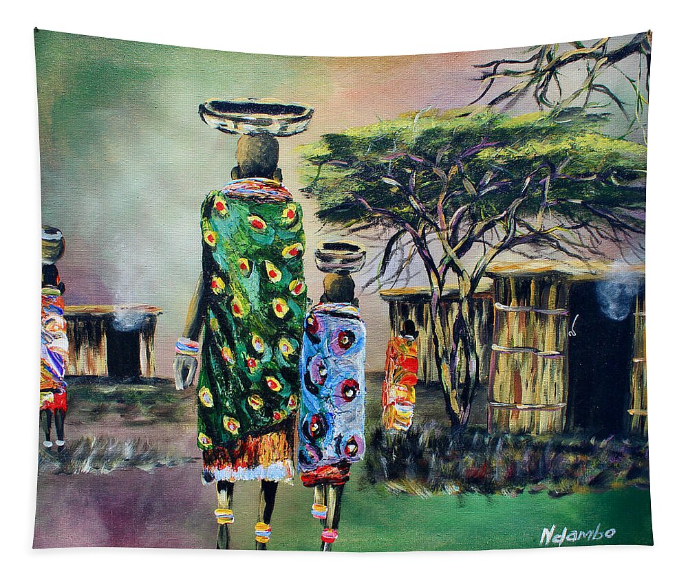 Africa Tapestry featuring the painting N-234 by John Ndambo